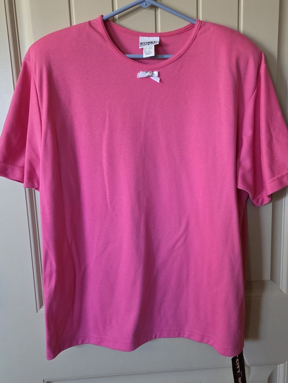 NWT Koret City Blues Hot Pink Short Sleeve Tee Floral Bow Detail XL Vintage - Picture 1 of 11
